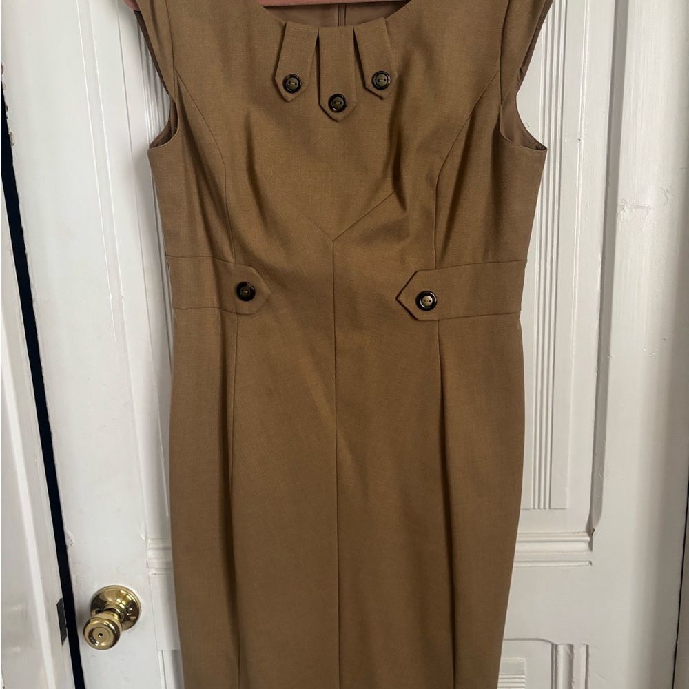 Tahari Elegant Camel Sleeveless Sheath Dress